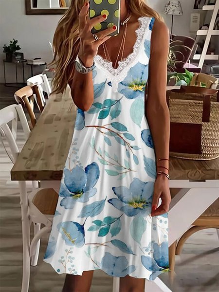 Lace Short Sleeve Floral Knit Dress, Blue, Dresses
Lace Short Sleeve Floral Knit Dress, Blue, Dresses