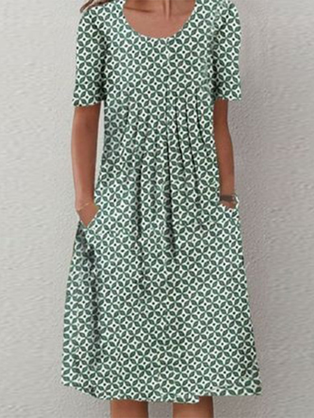 Round Neck Loosen Casual Geometric Short Sleeve Knit Dress, Green, Casual Dresses
Round Neck Loosen Casual Geometric Short Sleeve Knit Dress, Green, Casual Dresses