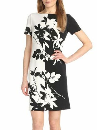 Floral Short Sleeve Woven Dress, White, Midi Dresses