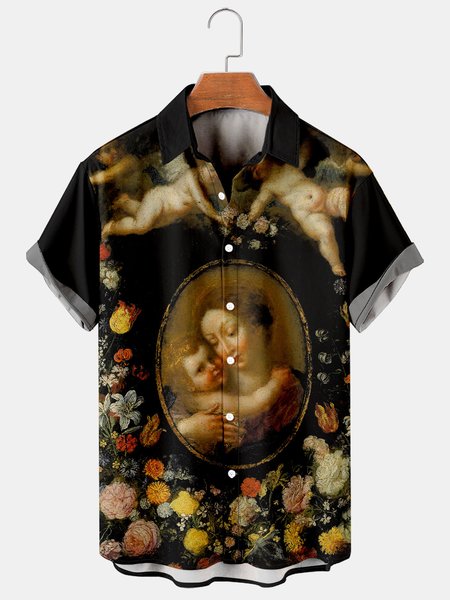 Mens Madonna Print Casual Breathable Short Sleeve Shirt, Black, Men's Floral shirt
Mens Madonna Print Casual Breathable Short Sleeve Shirt, Black, Men's Floral shirt