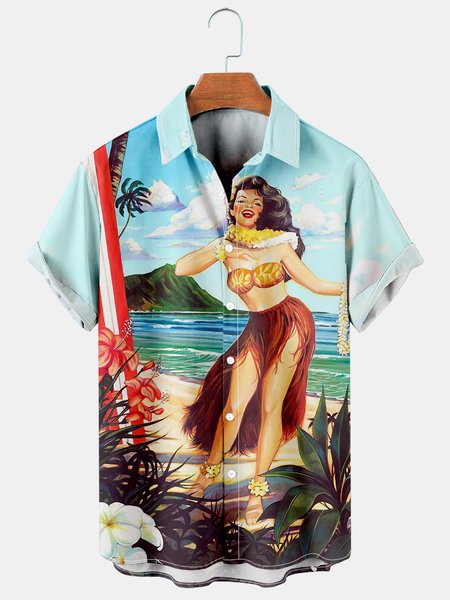 Mens Hula Beauty Print Casual Breathable Hawaiian Short Sleeve Shirt, Light blue, Men's Floral shirt
Mens Hula Beauty Print Casual Breathable Hawaiian Short Sleeve Shirt, Light blue, Men's Floral shirt