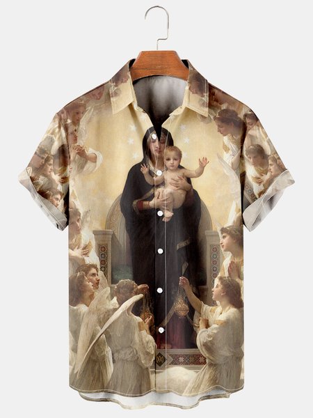 Mens Madonna Print Casual Breathable Short Sleeve Shirt, Khaki, Men's Floral shirt
Mens Madonna Print Casual Breathable Short Sleeve Shirt, Khaki, Men's Floral shirt