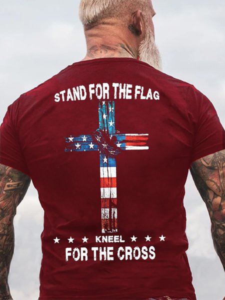 STAND FOR THE FLAG KNEEL FOR THE CROSS Casual T-Shirt, Red, T-shirts