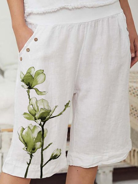Floral Print Casual Vacation Elastic Waist Knee Length Shorts, White, Shorts
Floral Print Casual Vacation Elastic Waist Knee Length Shorts, White, Shorts