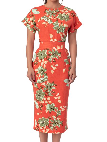 Crew Neck Elegant Regular Fit Short Sleeve Woven Dress, Orange red, Midi Dresses
Crew Neck Elegant Regular Fit Short Sleeve Woven Dress, Orange red, Midi Dresses