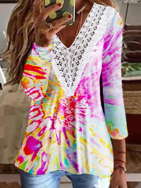 Gradient tie-dye print lace stitching spring new hot discount super nice ladies top, Multicolor, Long sleeve tops
Gradient tie-dye print lace stitching spring new hot discount super nice ladies top, Multicolor, Long sleeve tops