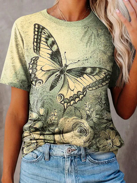 Cotton Blends Ombre Floral Butterfly Casual Short Sleeve T-Shirt, Multicolor, T-Shirts
Cotton Blends Ombre Floral Butterfly Casual Short Sleeve T-Shirt, Multicolor, T-Shirts