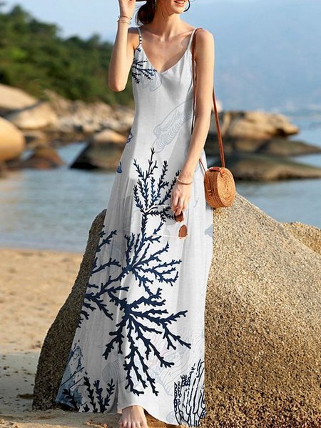 V Neck Vacation Cotton Short Sleeve Women Dress, As picture, Maxi Dresses