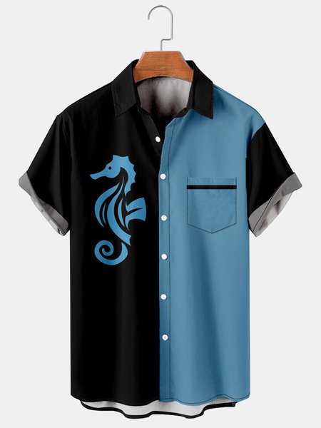 Mens Seahorse Print Lapel Loose Short Sleeve Funky Bowling Shirts, Black, Men's Floral shirt
Mens Seahorse Print Lapel Loose Short Sleeve Funky Bowling Shirts, Black, Men's Floral shirt