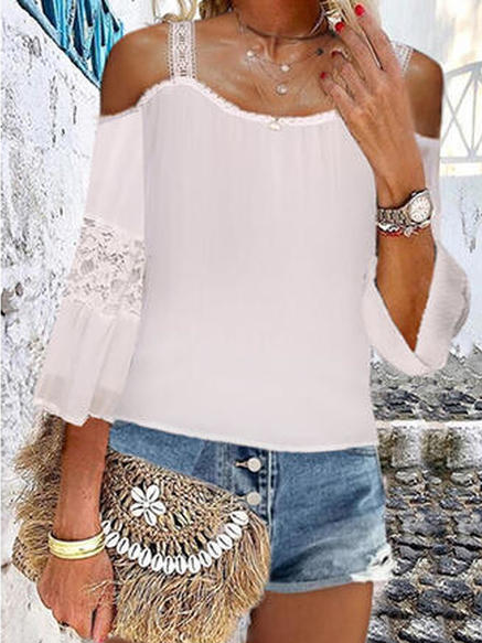 Plain Round Neck Loosen Short Sleeve Tops, White, Tops
