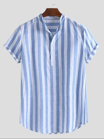 Men's Striped Half Placket Stand Collar Short Sleeve Shirt, Blue, Shirts & Blouse
Men's Striped Half Placket Stand Collar Short Sleeve Shirt, Blue, Shirts & Blouse