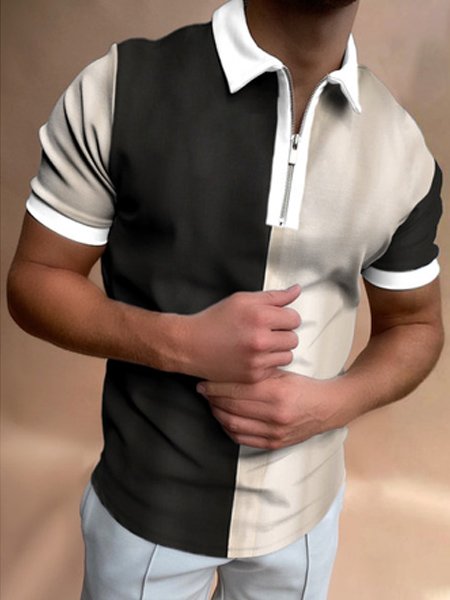 Men's Casual Contrast Print POLO Shirt, As picture, Polos