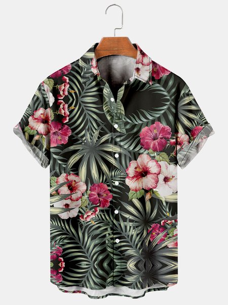 Mens Hibiscus Print Casual Breathable Hawaiian Short Sleeve Shirt, Green, Men's Floral shirt 
Mens Hibiscus Print Casual Breathable Hawaiian Short Sleeve Shirt, Green, Men's Floral shirt