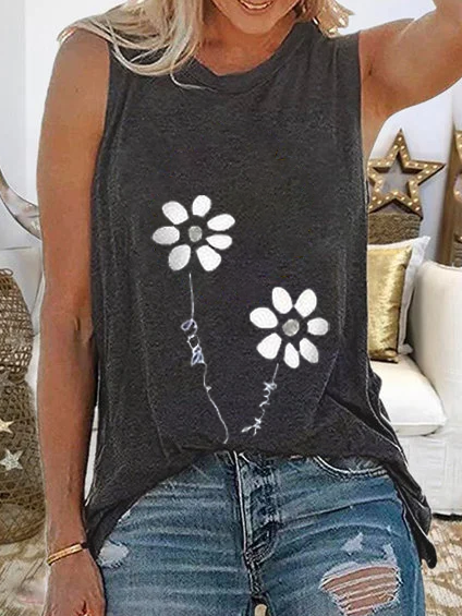 Loosen Casual Knit Tank, Black-grey, Tank Top