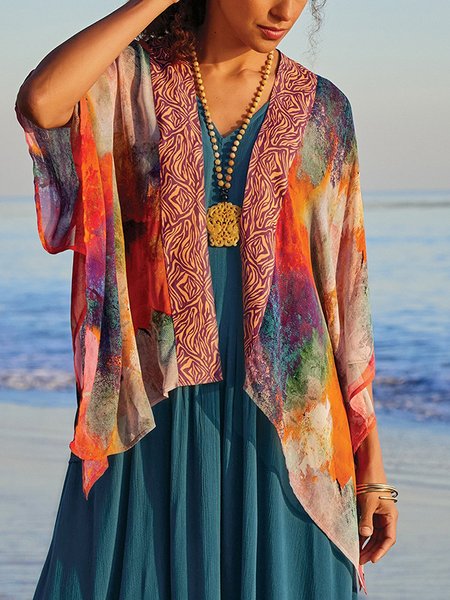 Casual Ombre Vacation Cardigan, Multicolor, Cardigans