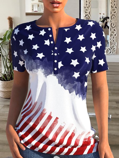 Geometric gradient star button Easter American flag print top T-shirt Plus Size, Red-blue, T-Shirts
Geometric gradient star button Easter American flag print top T-shirt Plus Size, Red-blue, T-Shirts