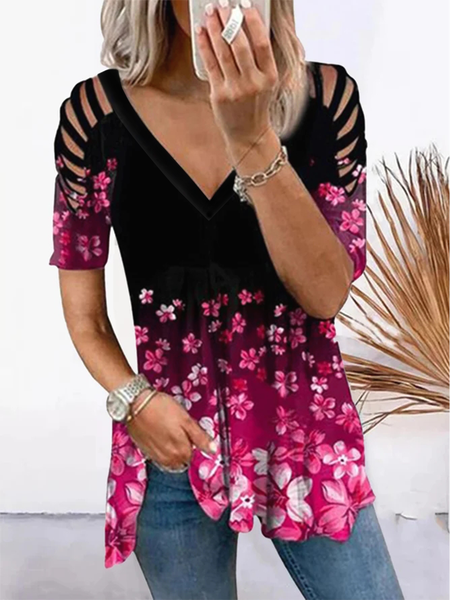 Romantic Casual Hollow Off Shoulder V-Neck Cherry Blossom Print Short Sleeve T-Shirt, Black, T-Shirts
Romantic Casual Hollow Off Shoulder V-Neck Cherry Blossom Print Short Sleeve T-Shirt, Black, T-Shirts