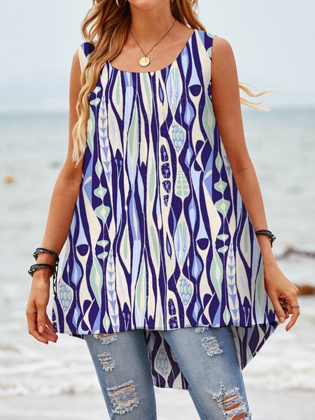 Loosen Crew Neck Casual Short Sleeve Tops, Blue, Tanks & Camis