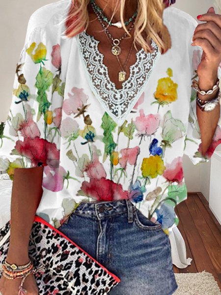 Floral print lace stitching spring new hot style super nice casual women's top, Multicolor, Shirts & Blouses
Floral print lace stitching spring new hot style super nice casual women's top, Multicolor, Shirts & Blouses
