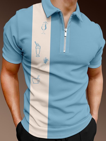 Resort-Style Hawaiian Cocktail-Inspired Lapel Short-Sleeved Polo Print Top, Blue, Men's t-shirts
Resort-Style Hawaiian Cocktail-Inspired Lapel Short-Sleeved Polo Print Top, Blue, Men's t-shirts