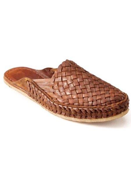 Men's Genuine Leather Non-slip Beach Slippers, Coffee, Men's Sandals