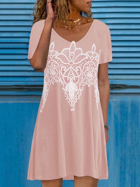 V Neck Lace Panel Casual Cotton Blends Short Sleeve Knit Dress, Pink, Mini Dresses
V Neck Lace Panel Casual Cotton Blends Short Sleeve Knit Dress, Pink, Mini Dresses