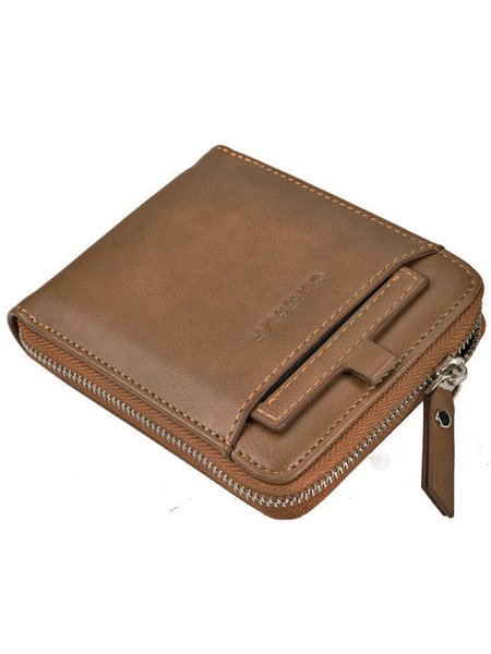 JFN Men's Zipper Short Wallet, Brown, Men's Bags