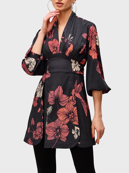 Elegant Regular Fit V Neck Long Sleeve Top, Black, Blouses and Shirts