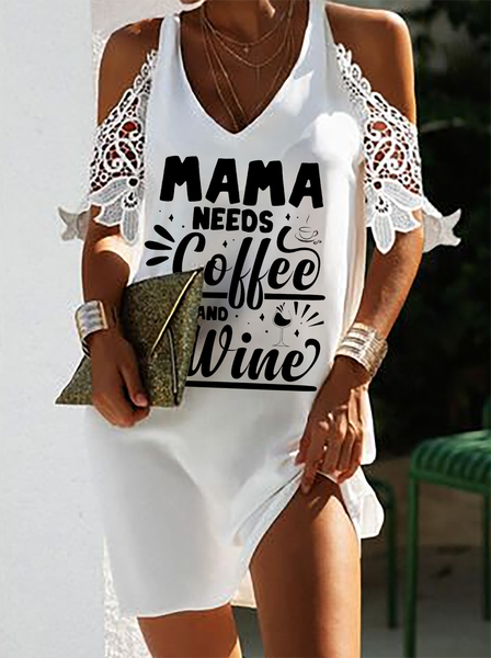 Mother's Day Letter Print Lace Short Sleeve V Neck Mini Dress, White, Dresses
Mother's Day Letter Print Lace Short Sleeve V Neck Mini Dress, White, Dresses