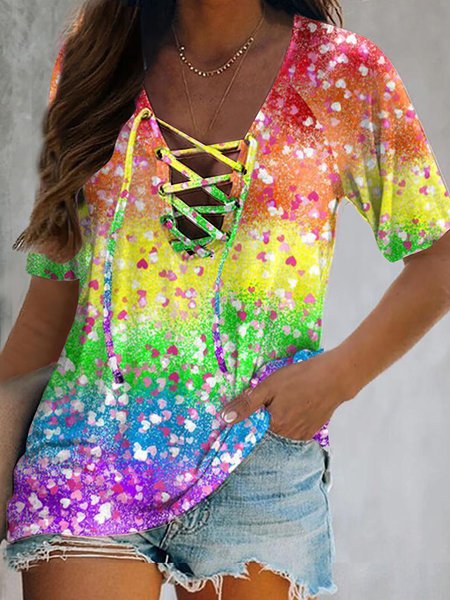 Light shadow rainbow gradient color love beach daily holiday print top T-shirt Plus Size, Multicolor, T-Shirts
Light shadow rainbow gradient color love beach daily holiday print top T-shirt Plus Size, Multicolor, T-Shirts