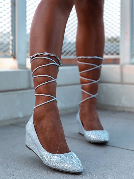 Women's Rhinestone Embellished Ankle Lace-Up Wedges, Silver, Creepers & Wedges
Women's Rhinestone Embellished Ankle Lace-Up Wedges, Silver, Creepers & Wedges