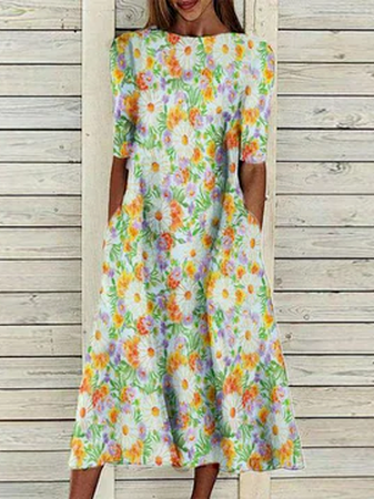 Crew Neck Floral Short Sleeve Women Dress, Multicolor, Dresses
Crew Neck Floral Short Sleeve Women Dress, Multicolor, Dresses