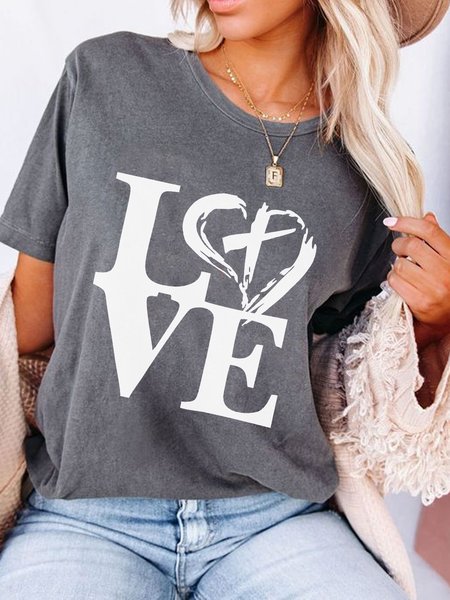 Letter Heart Cotton Blends Loosen Casual Short Sleeve T-Shirt, Gray, T-Shirts
Letter Heart Cotton Blends Loosen Casual Short Sleeve T-Shirt, Gray, T-Shirts