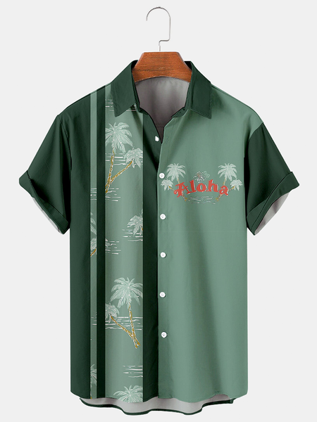 Resort Style Hawaiian Series Geometric Striped Coconut Tree Element Lapel Short-Sleeved Shirt Print Top, Green, Men's Floral shirt
Resort Style Hawaiian Series Geometric Striped Coconut Tree Element Lapel Short-Sleeved Shirt Print Top, Green, Men's Floral shirt