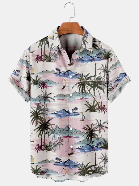 Men's Printed Casual Breathable Hawaiian Short Sleeve Shirt, As picture, Men's Floral shirt