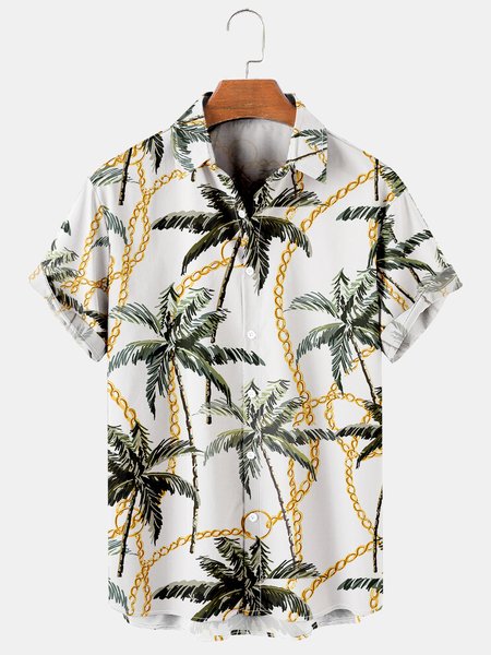Men's Printed Casual Breathable Hawaiian Short Sleeve Shirt, As picture, Men's Floral shirt