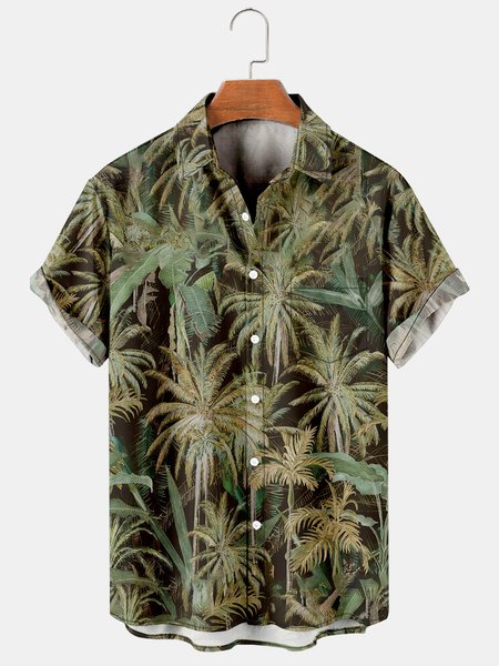 Men's Printed Casual Breathable Hawaiian Short Sleeve Shirt, Black, Men's Floral shirt