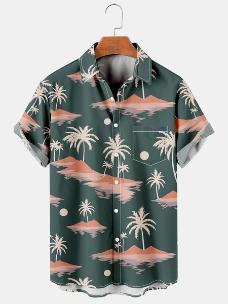 Men's Printed Casual Breathable Hawaiian Short Sleeve Shirt, As picture, Men's Floral shirt