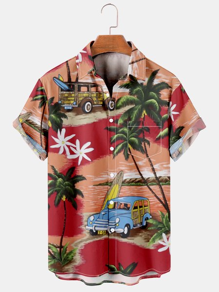 Men's Printed Casual Breathable Hawaiian Short Sleeve Shirt, As picture, Men's Floral shirt