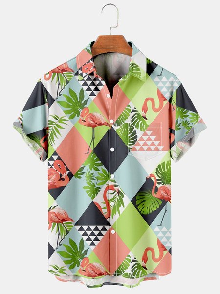 Men's Printed Casual Breathable Hawaiian Short Sleeve Shirt, As picture, Men's Floral shirt