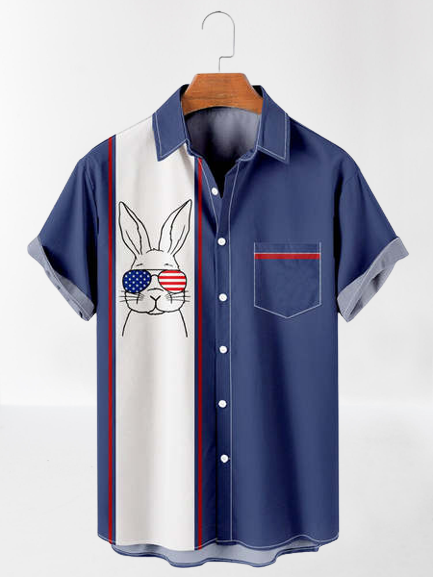 Mens Easter Bunny Rabbit American Flag Print Chest Pocket Loose Short Sleeve Hawaiian Shirts, Blue, Men's Floral shirt
Mens Easter Bunny Rabbit American Flag Print Chest Pocket Loose Short Sleeve Hawaiian Shirts, Blue, Men's Floral shirt