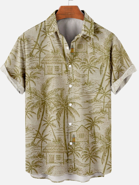 Hawaii Men‘s Island Casual Short Sleeve Shirt, As picture, Short Sleeves Shirts