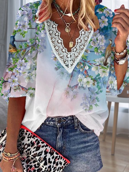 Floral print lace stitching spring new hot style super nice casual women's top, Multicolor, Blouses & Shirts
Floral print lace stitching spring new hot style super nice casual women's top, Multicolor, Blouses & Shirts