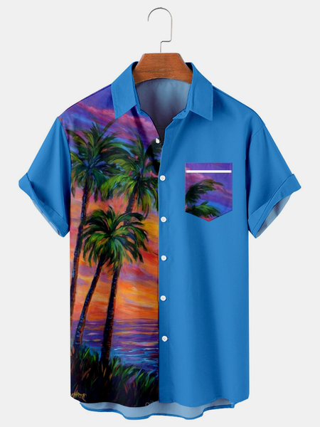Resort Style Hawaiian Series Geometric Striped Coconut Tree Element Lapel Short-Sleeved Shirt Print Top, Blue, Men's Floral shirt
Resort Style Hawaiian Series Geometric Striped Coconut Tree Element Lapel Short-Sleeved Shirt Print Top, Blue, Men's Floral shirt