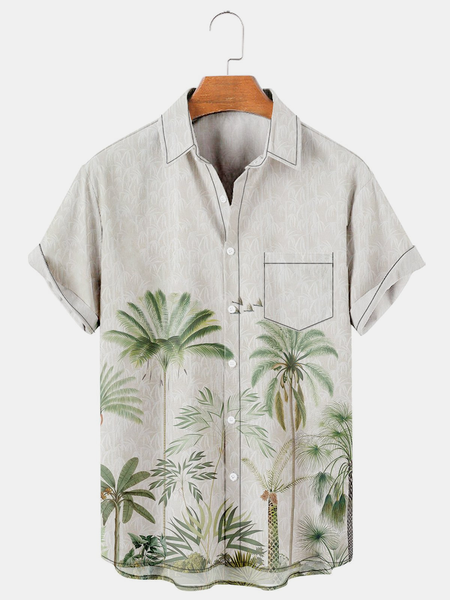 Resort Style Hawaiian Series Coconut Tree Element Lapel Short-Sleeved Shirt Print Top, Gray, Men's Floral shirt
Resort Style Hawaiian Series Coconut Tree Element Lapel Short-Sleeved Shirt Print Top, Gray, Men's Floral shirt