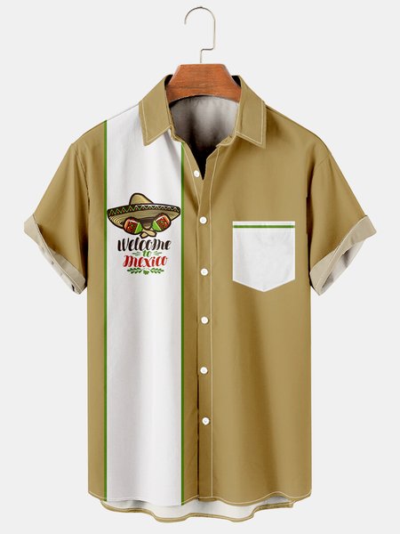 Men's Printed Casual Breathable Short Sleeve Hawaiian Shirt, Camel, Men's Floral shirt
