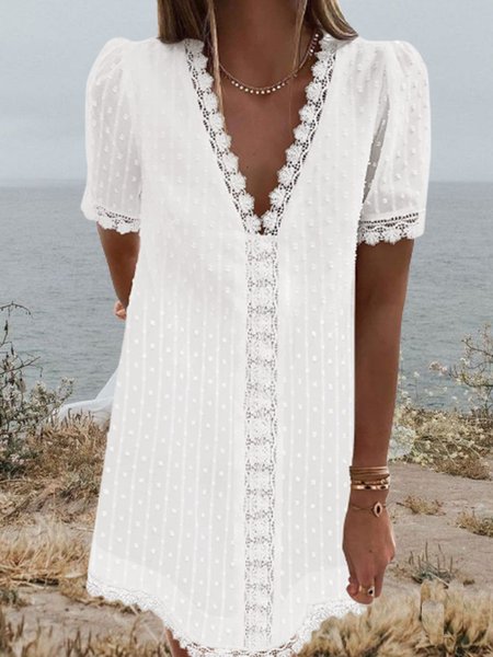 Vacation beach Regular Fit Plain v neck Short Sleeve Woven Dress, White, Summer Dresses
Vacation beach Regular Fit Plain v neck Short Sleeve Woven Dress, White, Summer Dresses