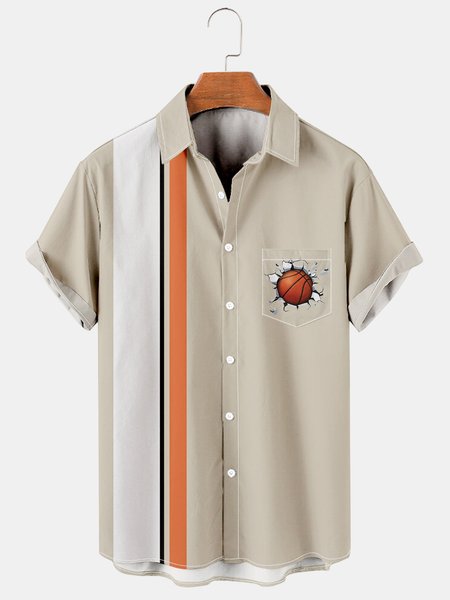 Men's basketball print loose short sleeve Hawaiian shirt, As picture, Men's Floral shirt
