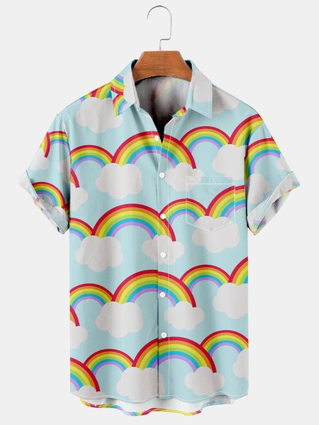 Men's Rainbow Print Casual Short Sleeve Hawaiian Shirt, White-blue, Men's Floral shirt
Men's Rainbow Print Casual Short Sleeve Hawaiian Shirt, White-blue, Men's Floral shirt
