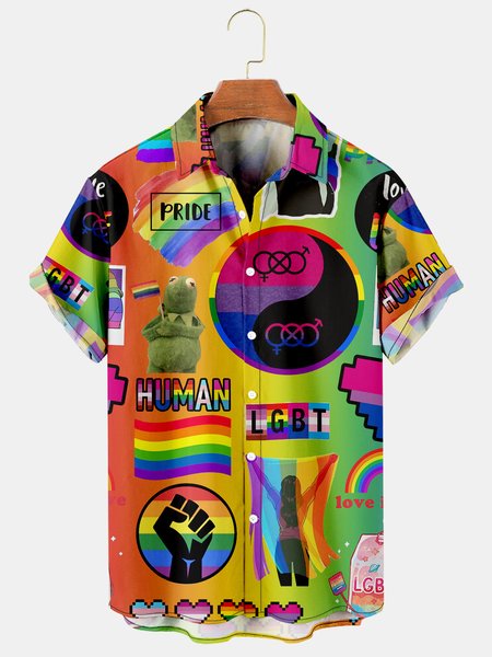 Men's Rainbow Print Casual Short Sleeve Hawaiian Shirt, Yellow, Men's Floral shirt
Men's Rainbow Print Casual Short Sleeve Hawaiian Shirt, Yellow, Men's Floral shirt